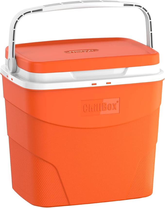 24L ChillBox 3-in-1 Orange Plastic Cooler Box – Portable Insulated Ice Chest with Secure Handle Locking