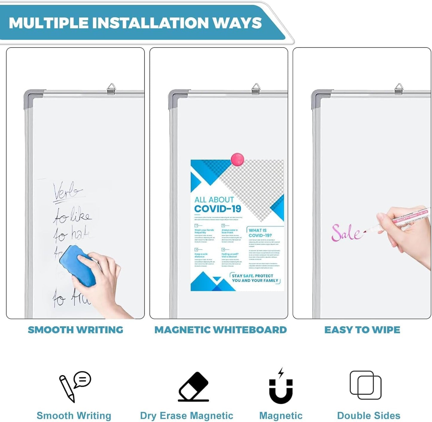 COOLBABY BAIBAN90 Mobile Dry Erase White Board Metal castors 90 x 120 cm (Double-sided,white and green) - COOLBABY