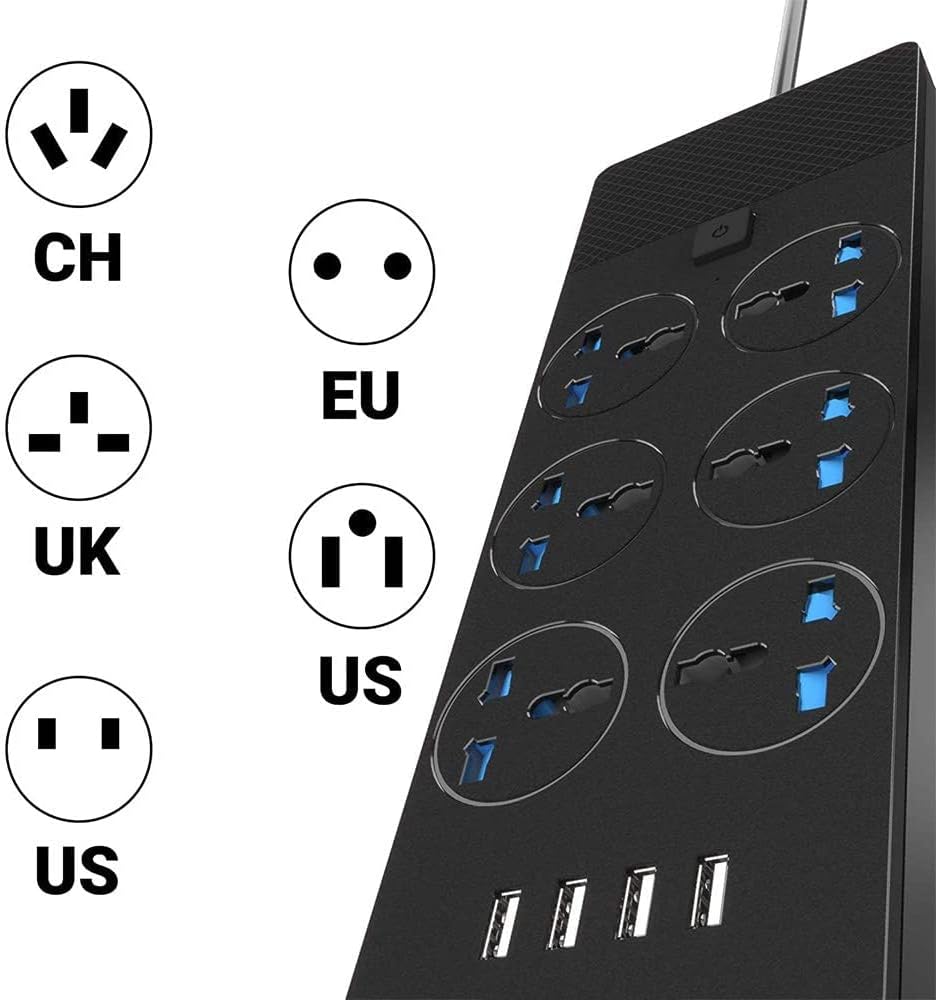 COOLBABY YLY030 Universal Power Strips Extension Lead USB Wall Plug Adapter, 3 Way Cable Surge Protector, Fuse and Shutter USB Hub Socket 3 Gang Smart Electrical Power, Wall Mount Extension Cord UK Plug - COOL BABY
