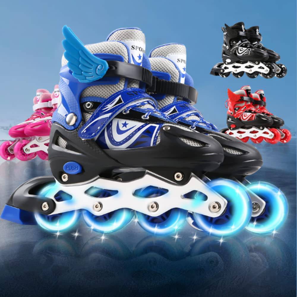 COOLBABY LBX04-2 Full Flashing Roller Skate Shoes Ajustable Roller Skate with Protective Suit For Kids Girls & Boys Size 32-37 Pink - COOL BABY