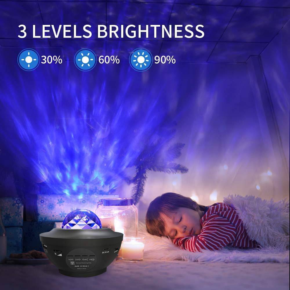 C00LBABY XXKTY Star Projector Night Light, 2 in 1 Starry Night Light Lamp & Ocean Wave Projector with Remote Control 10 Colors Changing Music Bluetooth Speaker Timer for Kids Adults(Black) - COOL BABY