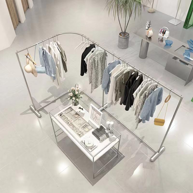 Clothing Store Display Stand, Stainless Steel Corner Middle Island Rack - Clothes Hanger - COOLBABY