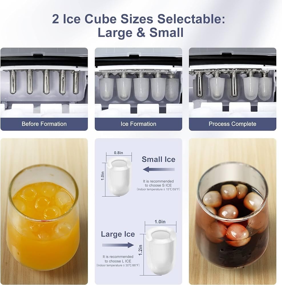 Automatic Ice Maker, Self-Cleaning, 9 Cubes Ready in 6 Mins, 12Kg/24H - COOLBABY