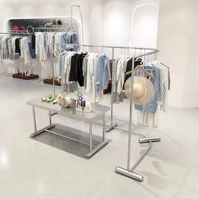 Clothing Store Display Stand, Stainless Steel Corner Middle Island Rack - Clothes Hanger - COOLBABY