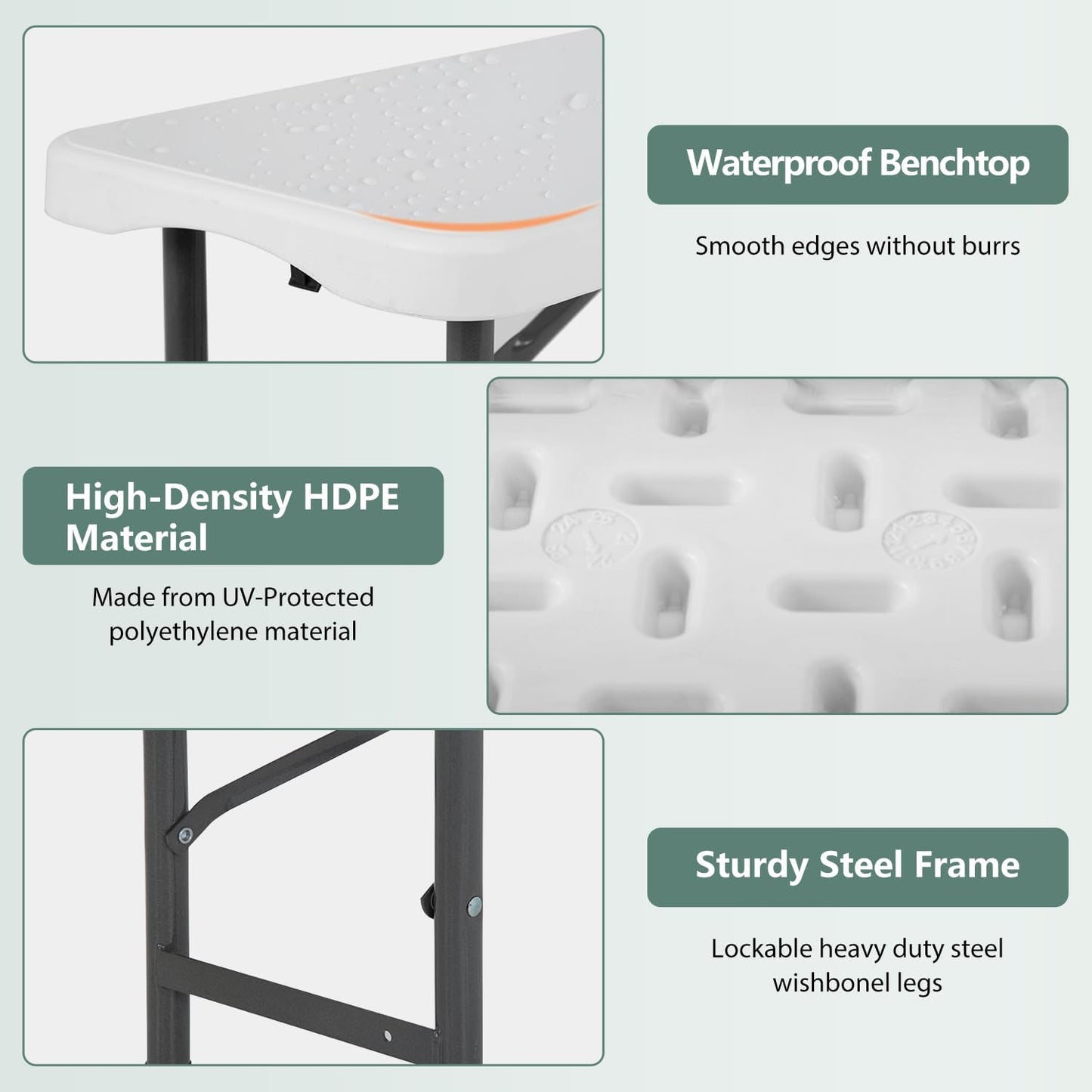 Portable 6 FT Plastic Folding Bench for Outdoor Use, Complete with Carrying Handle for Picnics Camping Dining Parties (2) - COOLBABY