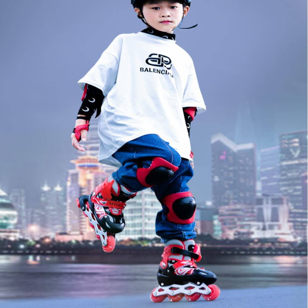 COOLBABY LBX04-2 Full Flashing Roller Skate Shoes Ajustable Roller Skate with Protective Suit For Kids Girls & Boys Size 32-37 Pink - COOL BABY