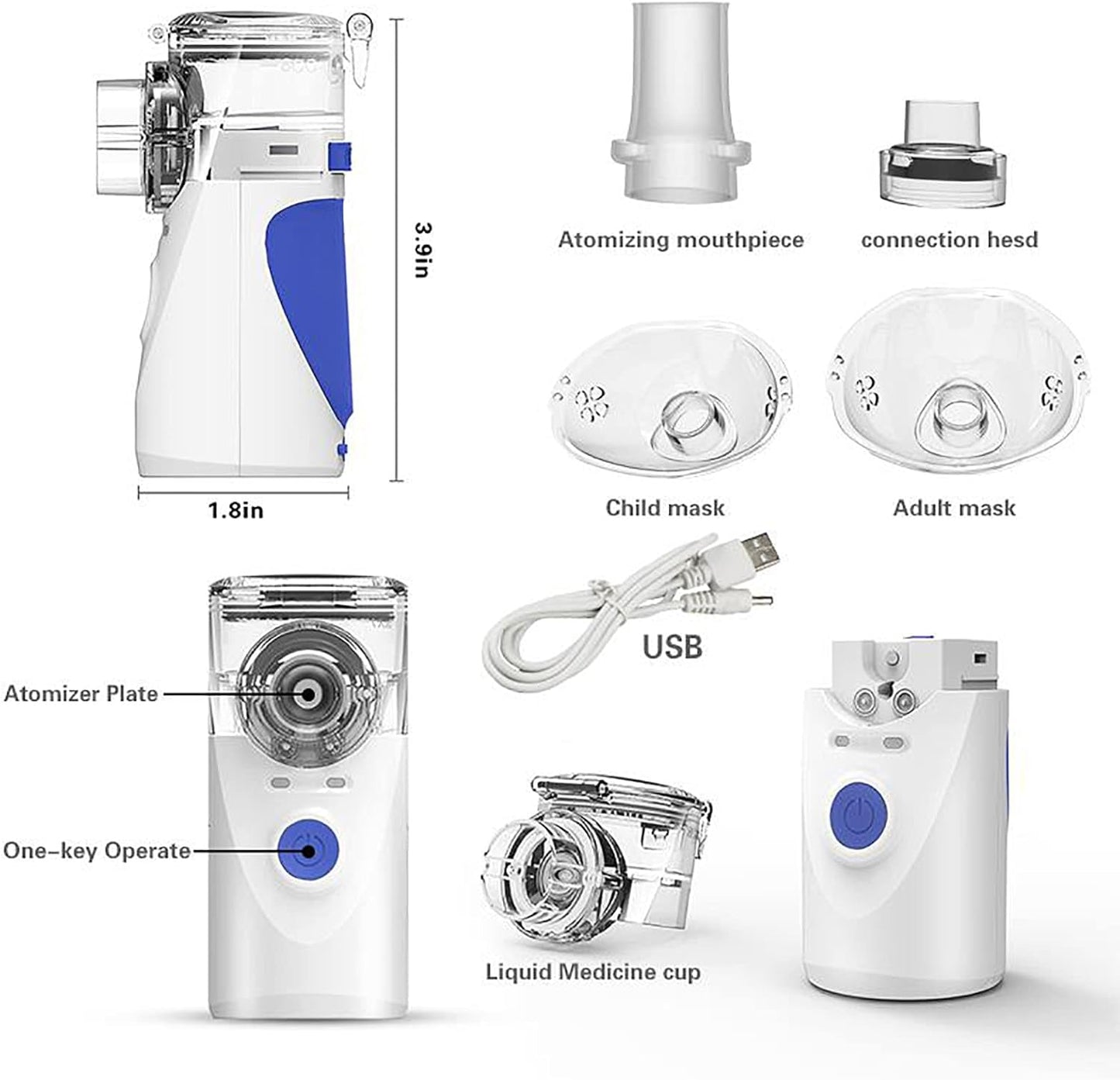 Household Nebulize, Portable Mesh Atomizer Machine with 2 Atomization Modes and Mouthpiece, Detachable Design, Auto Clean, for People of Any Age - COOLBABY