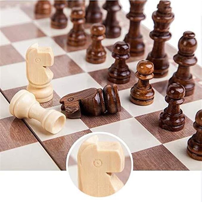 3 In 1 Wooden International Chess Set Board – Travel Chess, Backgammon & Checkers Strategy Game