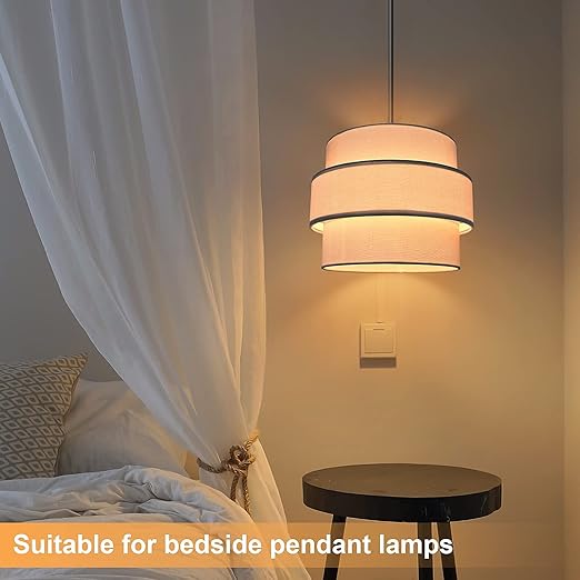 3-Tier Drum Fabric Lamp Shade: White Natural Linen Replacement for Floor, Pendant, Chandelier - COOLBABY