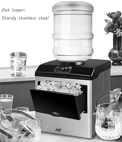 2-in-1 Ice Maker Machine with Cold Water Dispenser – 48 lbs./24H, Stainless Steel (Silver) - COOLBABY