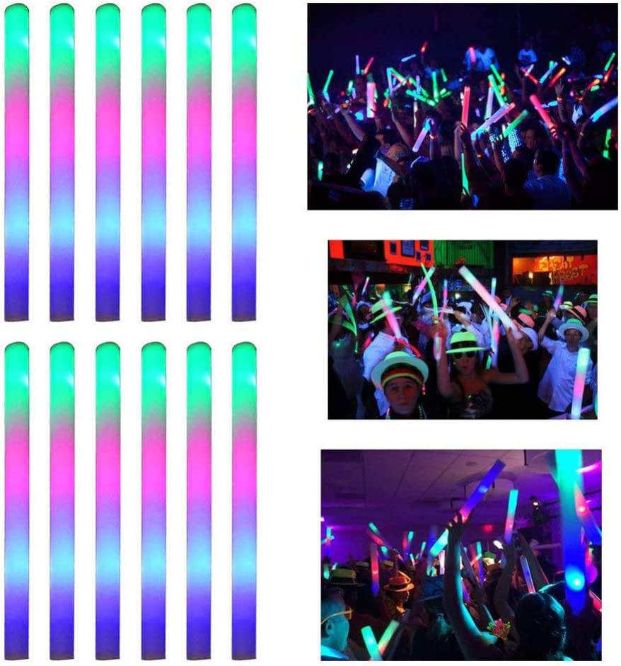 COOLBABY LED Foam Glow Sticks, 12Pcs LED Strobe Stick Light Up Foam Sticks Colorful Flashing LED Stick - COOL BABY