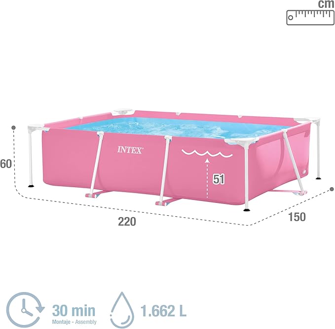 Pink Rectangular Frame Pool, Set-up Size: 2.20m x 1.50m x 60cm - COOLBABY