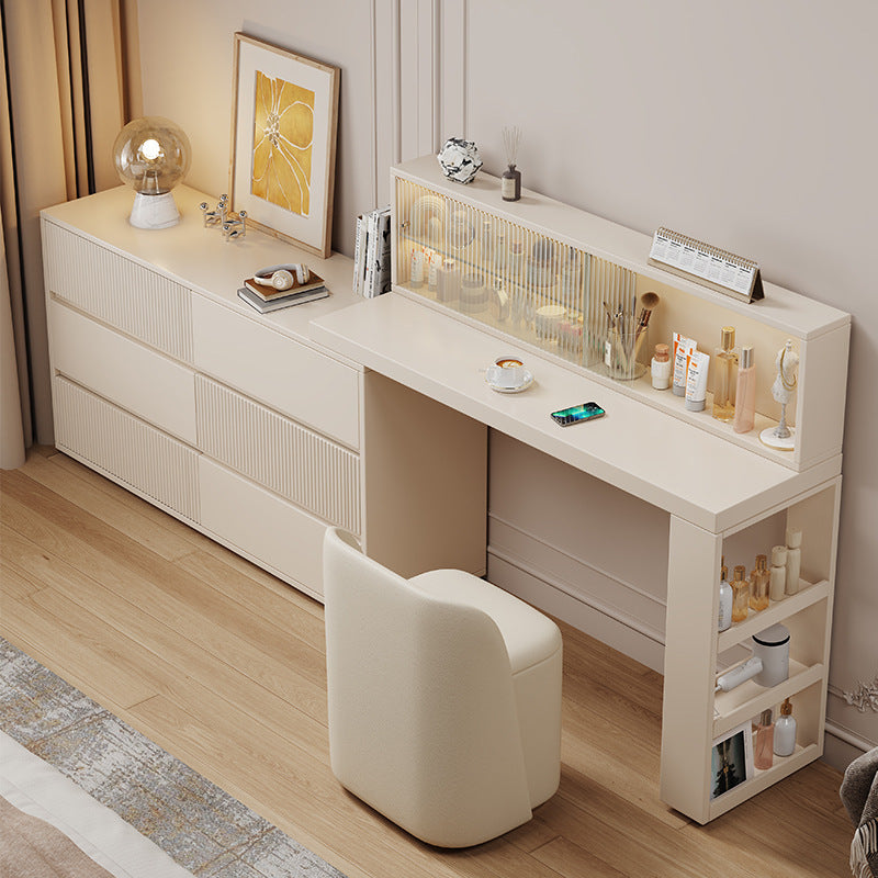 COOLBAY Lacquered solid wood dressing table bedroom modern simple makeup table bucket cabinet one light luxury senior sense makeup table - COOLBABY