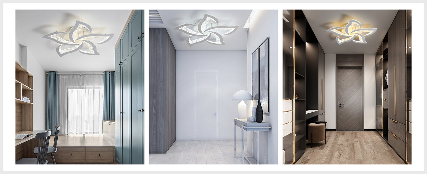 Modern LED Ceiling Light, White Dimmable Flower Shape Fixture with Remote Control - COOLBABY