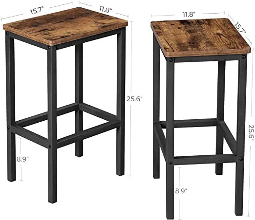 Vintage Style Rustic Brown Bar Stools - Set of 2 - COOLBABY