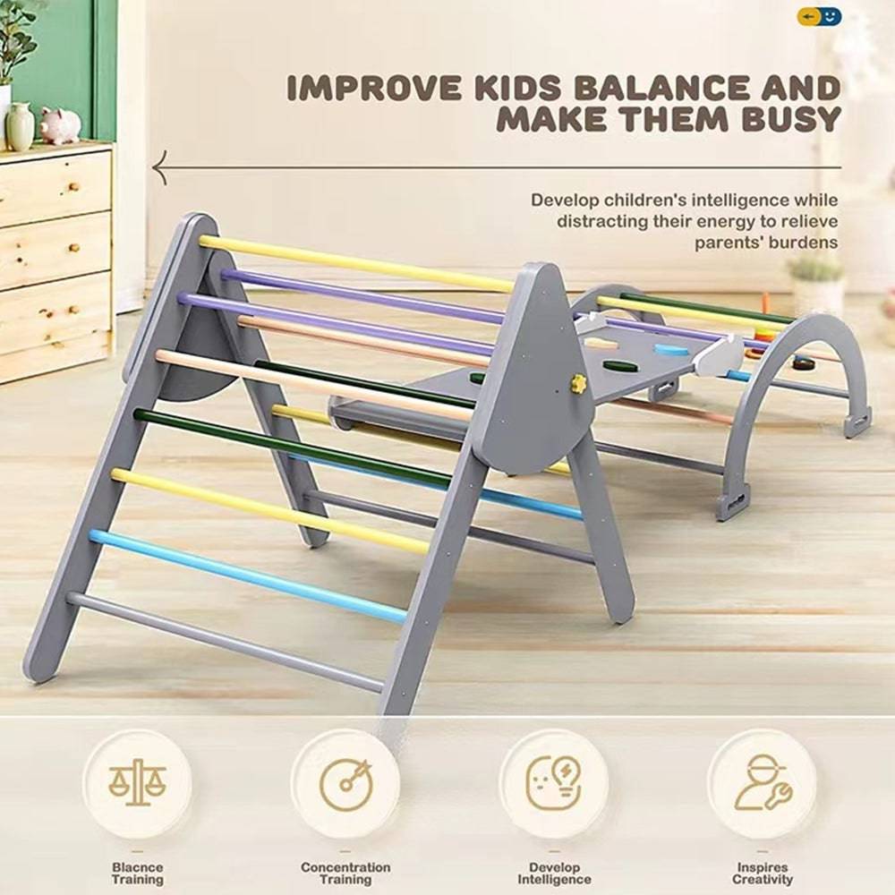 COOLBABY Wooden Climbing Triangle Foldable Climbing Triangle Ladder Toy with Slide and Climbing Arch Indoor Outdoor Playground Toddler Climbing Toy - COOL BABY
