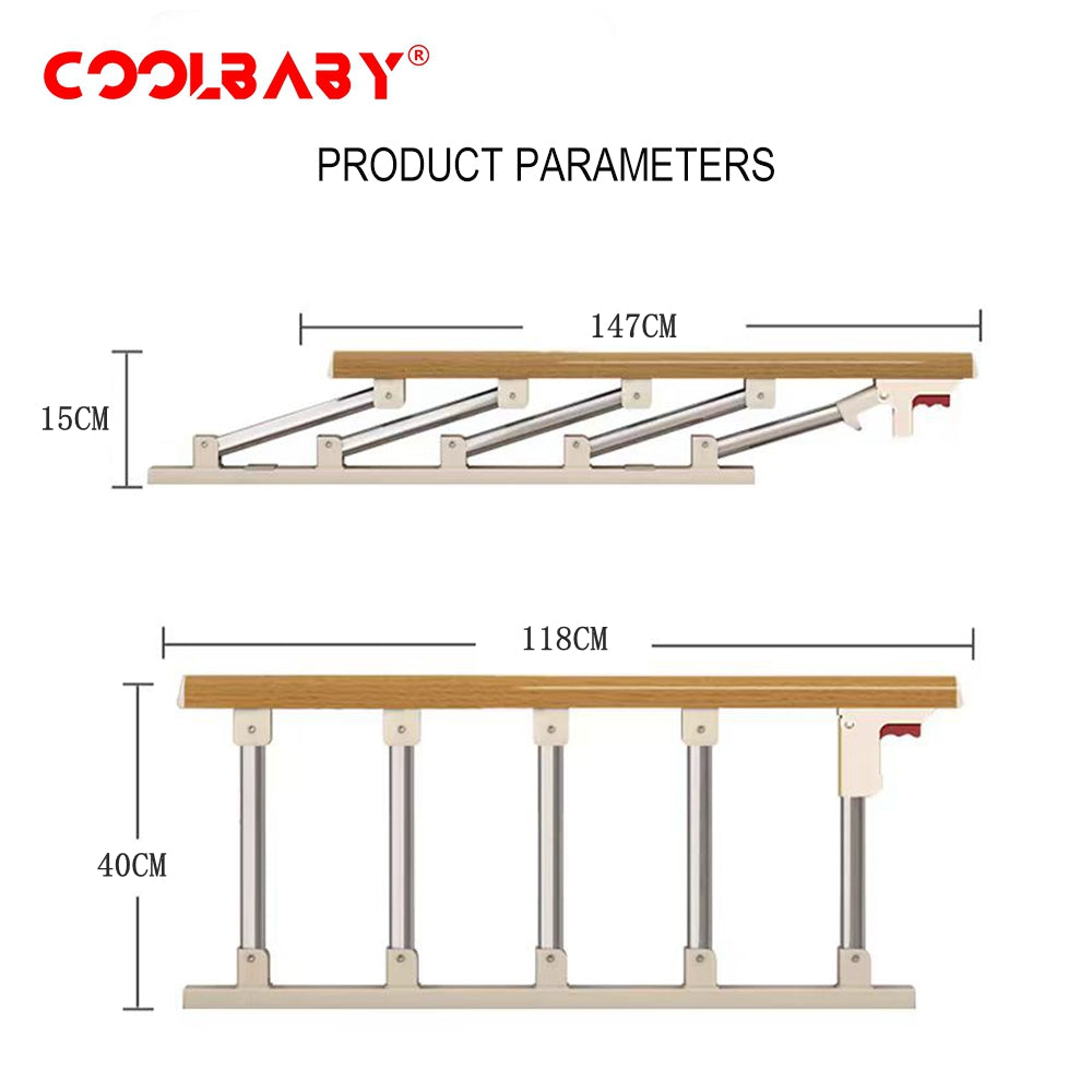 COOLBABY SSZ1003 Bed Rails For The Elderly Safety Foldable Bedside Armrests Auxiliary Handles Foldable Bed Crutches Guardrails For The Elderly Adjustable Railings Anti-fall Sleep Bumpers - COOLBABY