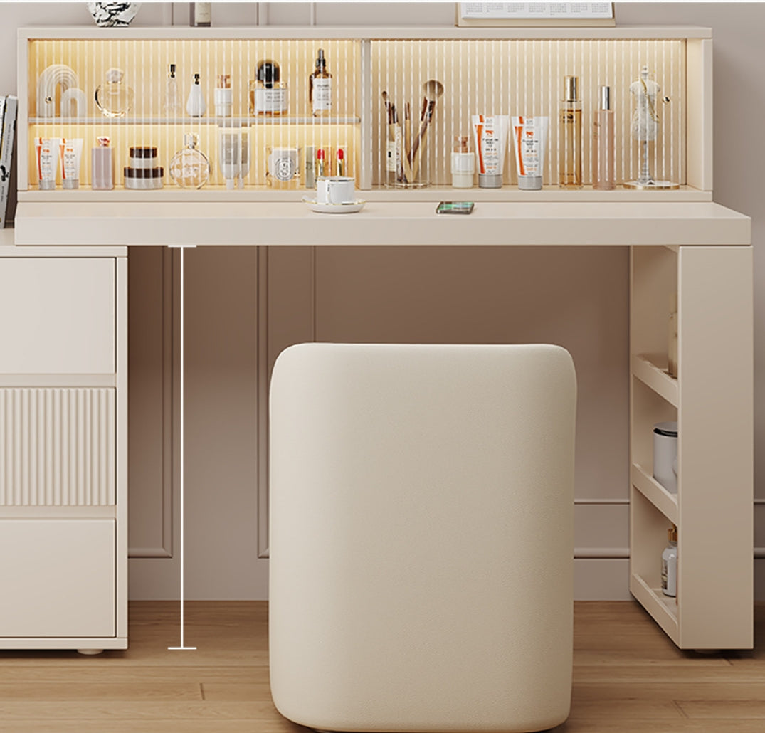 COOLBAY Lacquered solid wood dressing table bedroom modern simple makeup table bucket cabinet one light luxury senior sense makeup table - COOLBABY