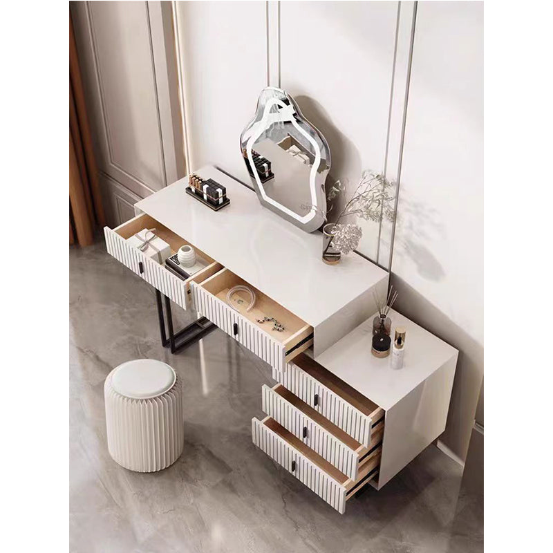 Modern White Vanity Desk with Wavy LED Mirror,Drawers, and Storage - Perfect for Makeup, Study, andConsoles - COOLBABY