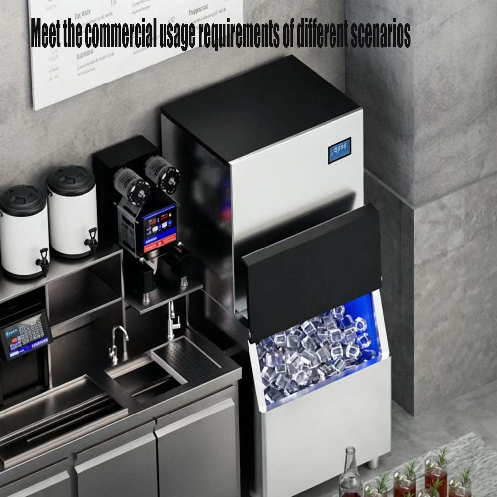 Commercial Ice Maker Machine, Water-Cooled Split Type, 700kg Daily Output, 220kg Storage, Square Ice Cubes, Auto Cleaning