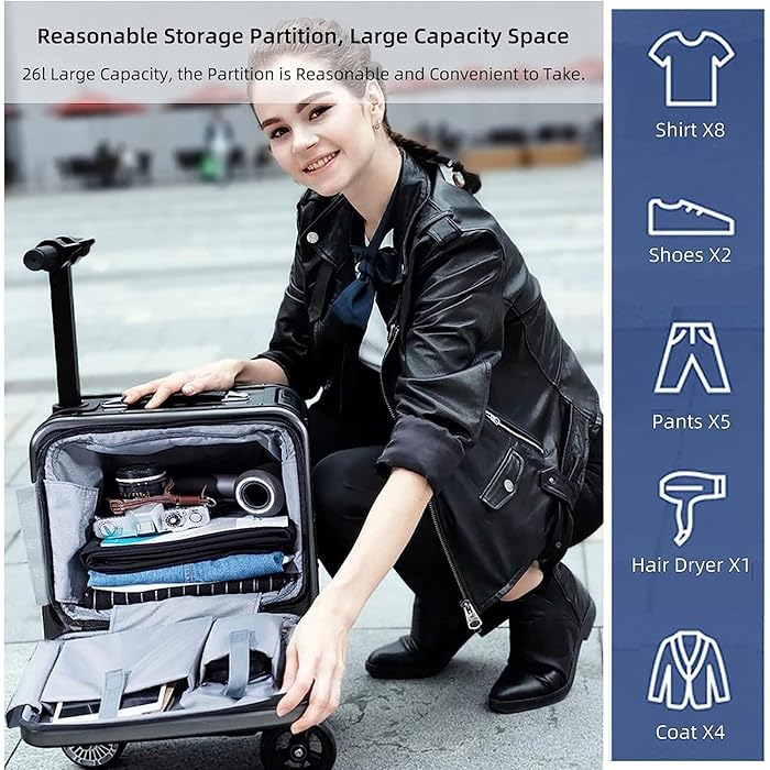 Electric Riding Suitcase - 26L, 73.26Wh Battery, Maximum Speed 8 km/h - COOLBABY