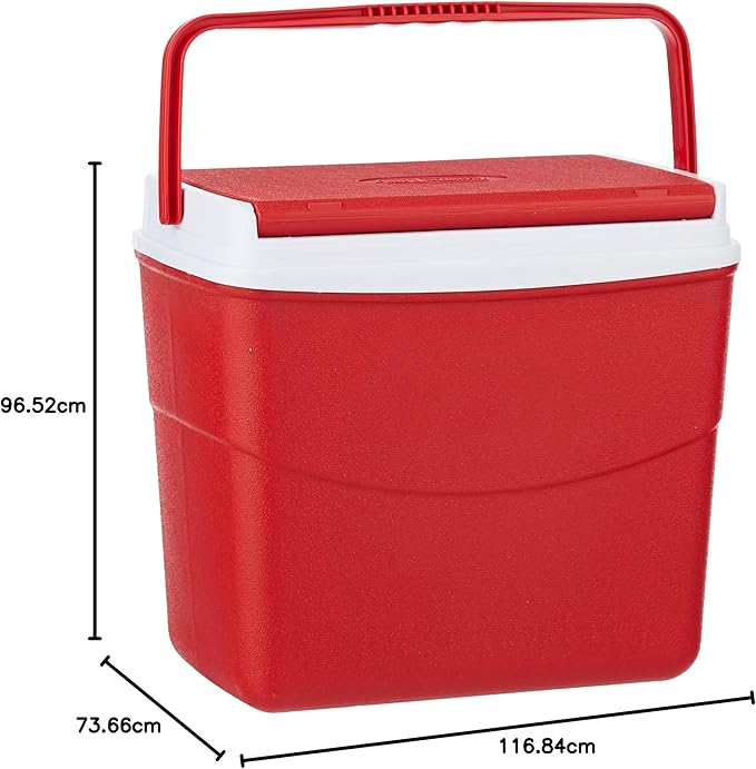 30L Plastic Picnic Cooler Icebox Lunchbox Red – Portable Insulated Cooler with 6-Day Ice Retention