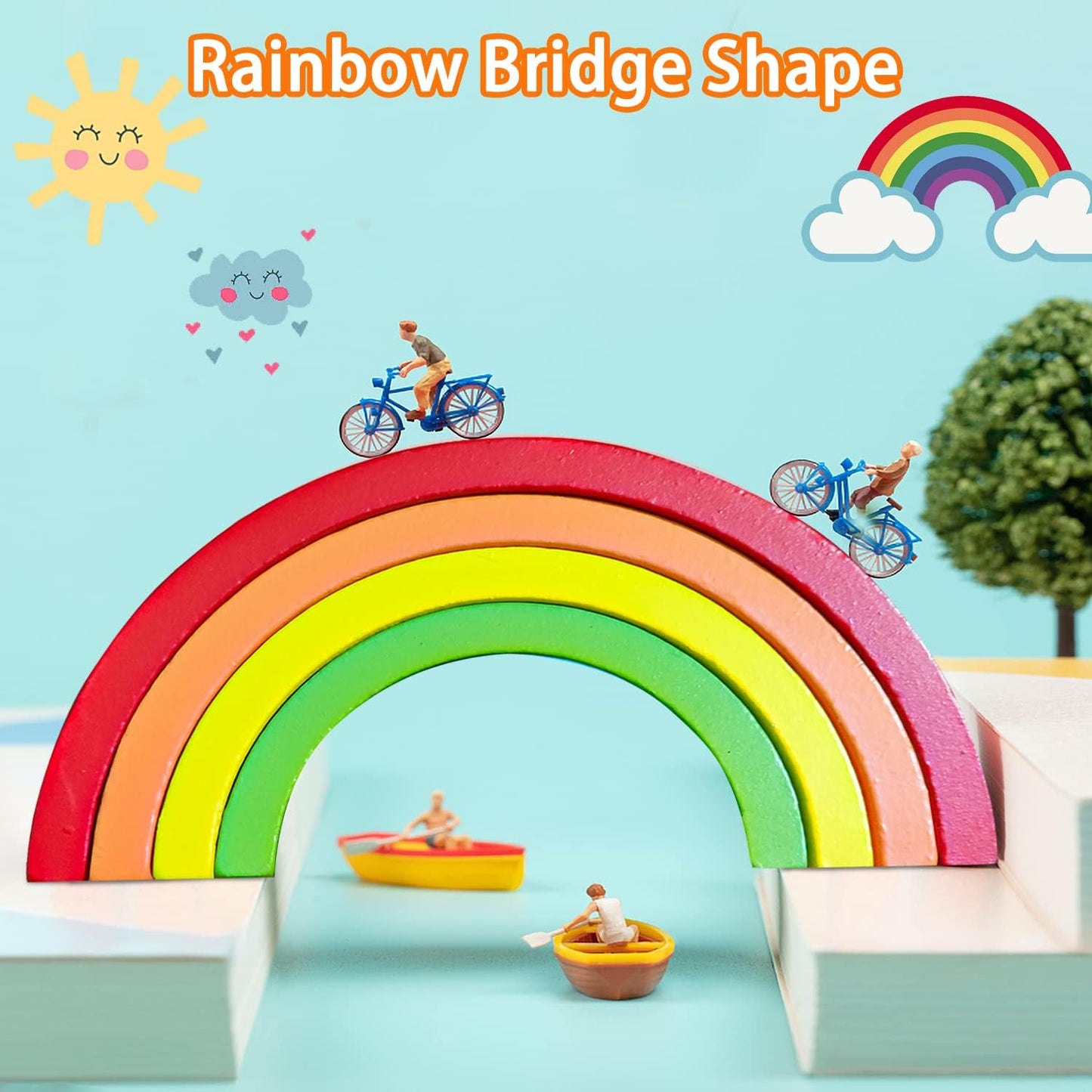 COOLBABY Arch Bridge Rainbow Building Blocks Kids Montessori Educational Games Color and Shape Cognitive Wooden Toys for Children - COOLBABY