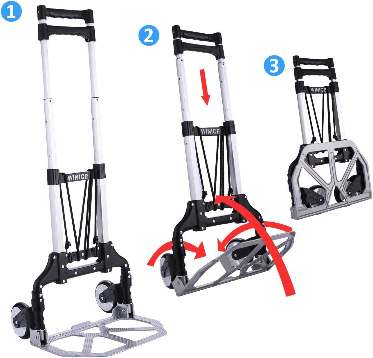 Folding Hand Truck Dolly Cart Transport Trolley with Adjustable Handle and Elastic Ropes for Home, Office - COOLBABY