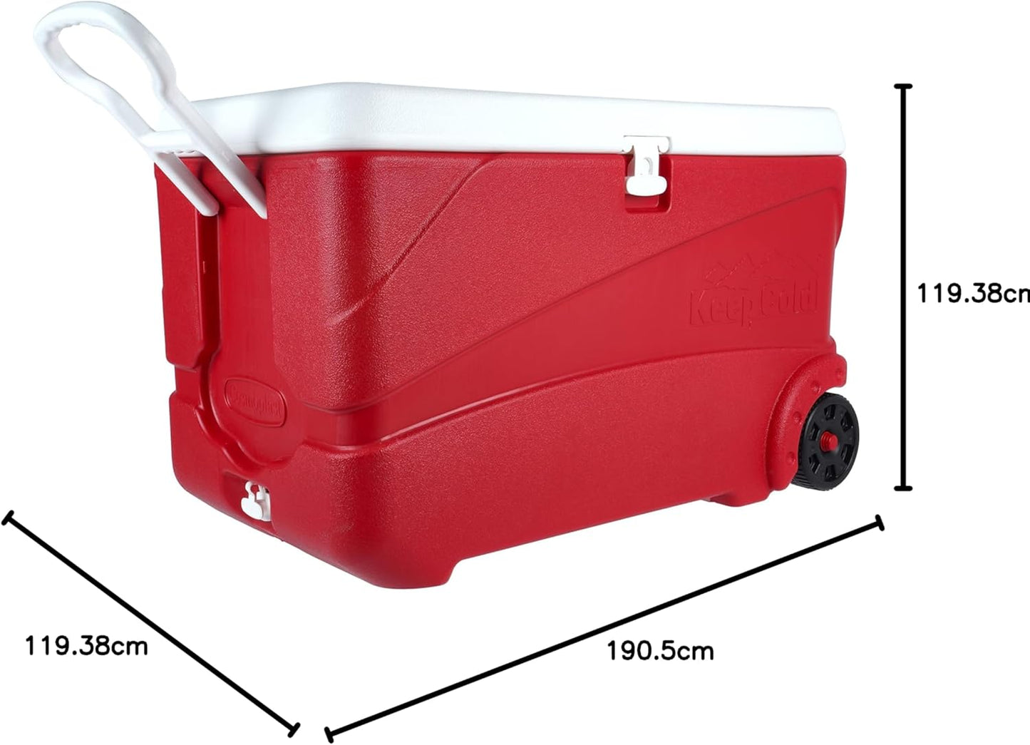 84L Deluxe Plastic Cooler Icebox with Wheels Red – Heavy Duty Insulated Cooler with 6-Day Ice Retention