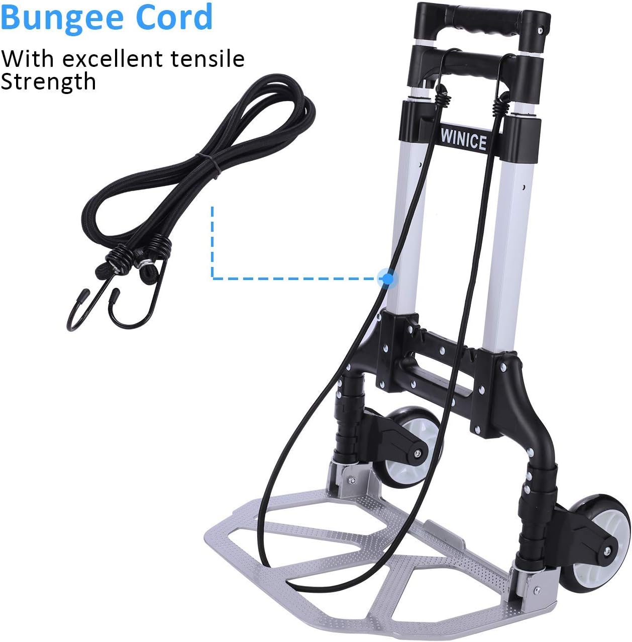 Folding Hand Truck Dolly Cart Transport Trolley with Adjustable Handle and Elastic Ropes for Home, Office - COOLBABY