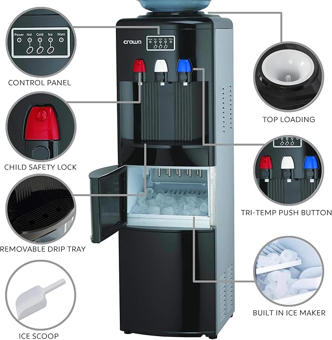2-in-1 Top Loading Water Dispenser with Ice Maker, Hot, Cold & Normal Water Modes - COOLBABY