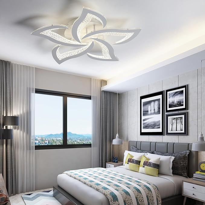 Modern LED Ceiling Light, White Dimmable Flower Shape Fixture with Remote Control - COOLBABY