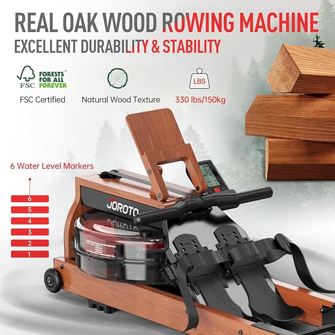 Solid Oak Water Rowing Machine for Home Use | Foldable Wooden Rower with Bluetooth Monitor
