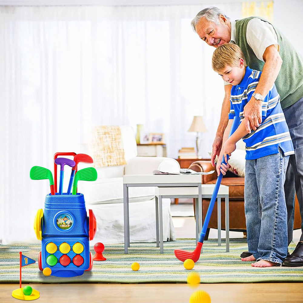 COOLBABY Toddler Golf Toy Set,Kids Golf Suitcase Toy Set with 4 Colorful Golf Clubs 6 Balls 2 Practice Holes for Kids indoor outdoor golf toys - COOL BABY
