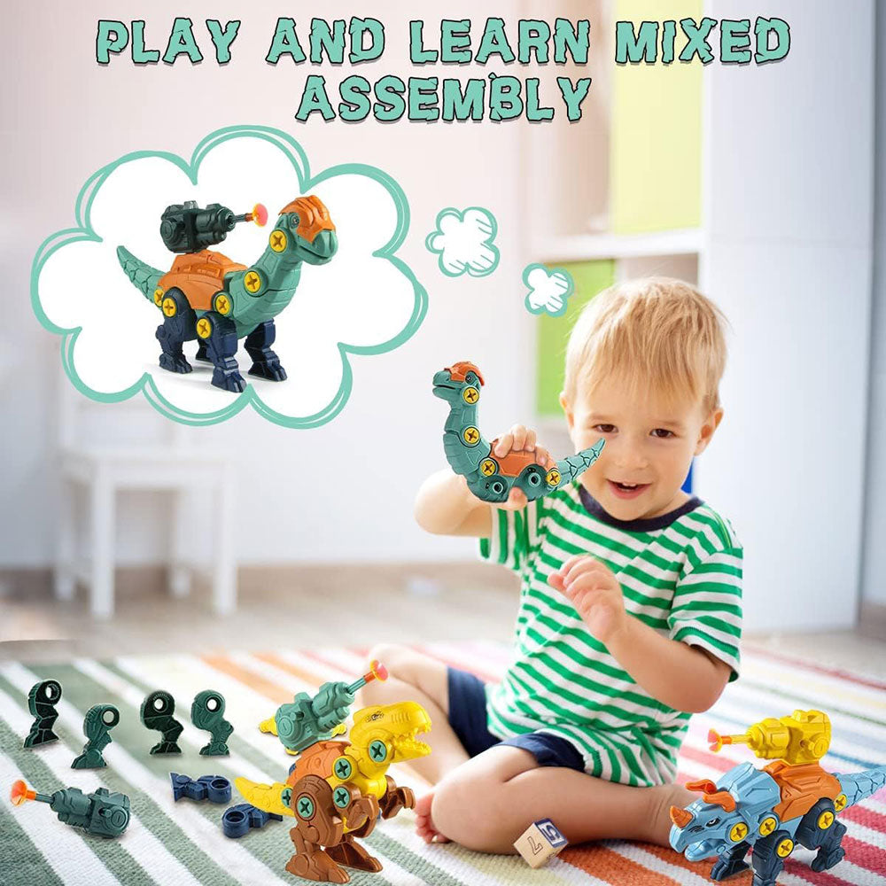COOLBABY Dinosaur Toys for Kids 3-8 STEM Educational Take Apart Dinosaur Toys Building Construction with Electric Drill, Launching Missile - COOL BABY