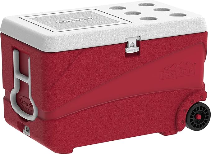 84L Deluxe Plastic Cooler Icebox with Wheels Red – Heavy Duty Insulated Cooler with 6-Day Ice Retention
