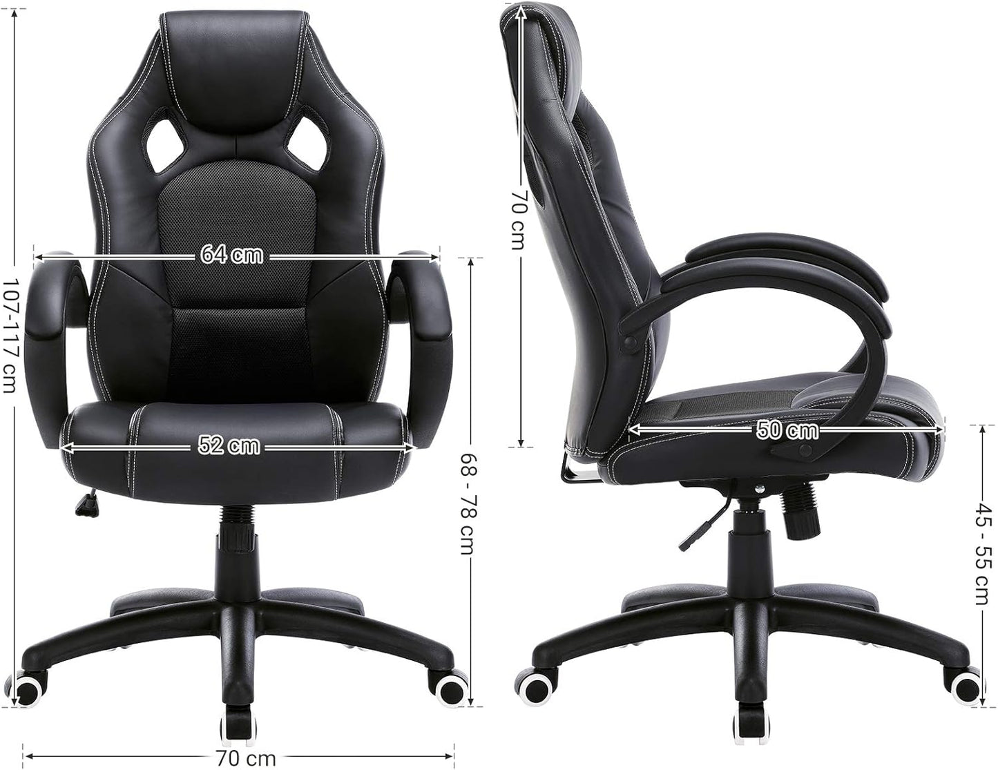 Ergonomic Faux Leather Office/Gaming Chair, Computer 360° Swivel Chair, With Tilting Mechanism And Height Adjustable - Black - COOLBABY