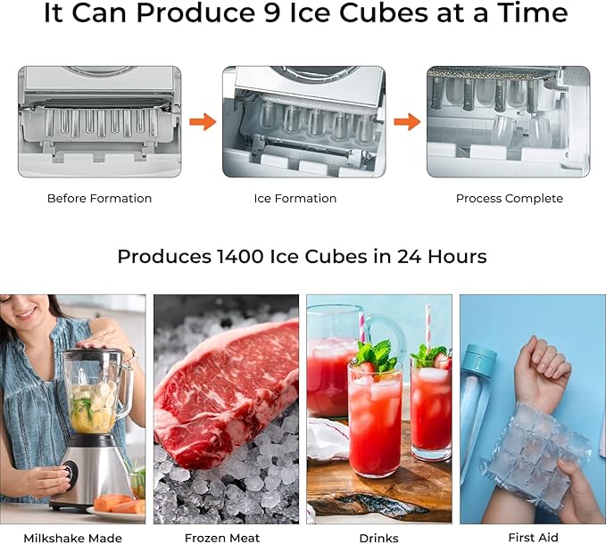 Portable Ice Cube Maker – 2.2L Tank, 12kg/24H Output, Two Ice Sizes, Eco-Friendly Refrigerant, Silent Operation - COOLBABY