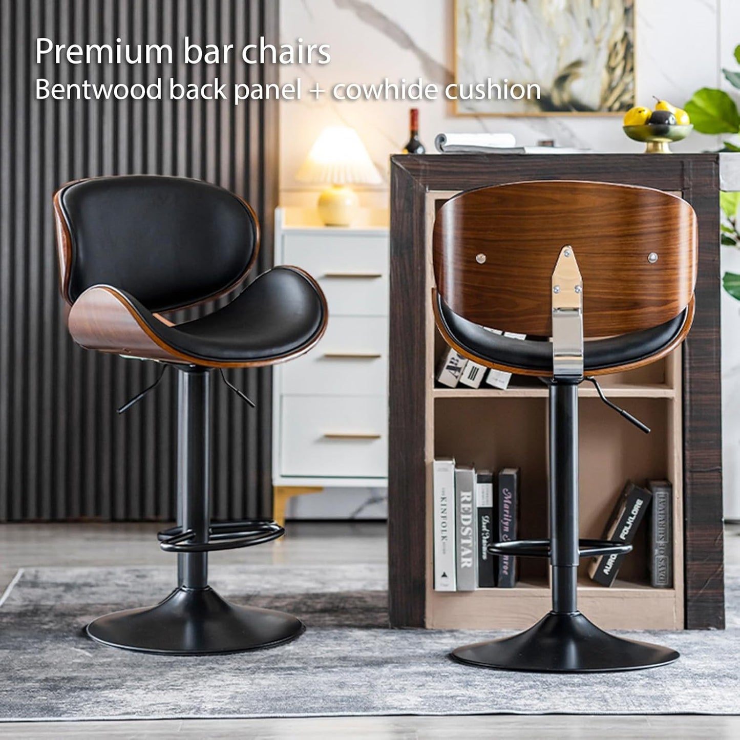 COOLBABY Bar chairs Lift leather bar chairs Light luxury home front desk high chairs Adjustable swivel seats High stools Low back kitchen island, dining room 1PC (Black) - COOLBABY
