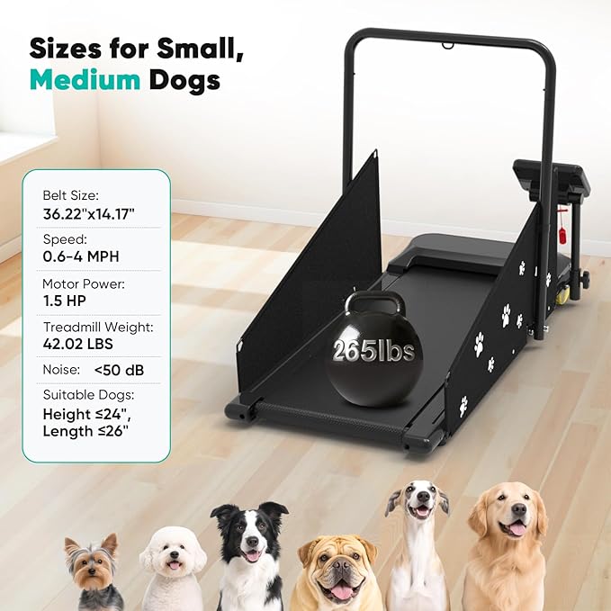 Dog Treadmill for Small & Medium Dogs – Quiet Indoor Pet Exercise Machine with 360° Rotatable Display, Remote Control, Foldable Design & 265 lbs Heavy‑Duty Capacity