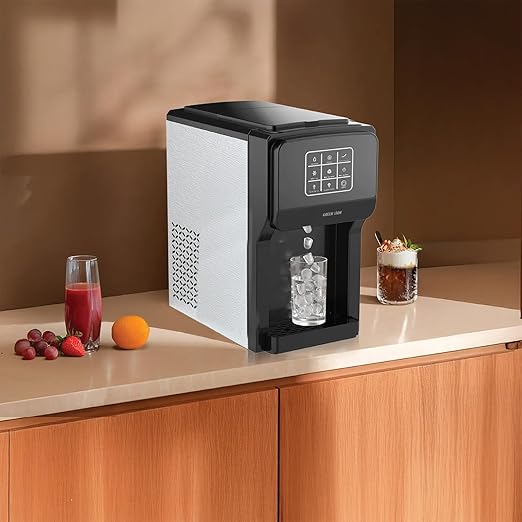 3-in-1 Ice Maker with Water Dispenser & Ice Crusher – 5L Tank, Touch Control, 18-20kg/24H, Class I Safety – Black - COOLBABY