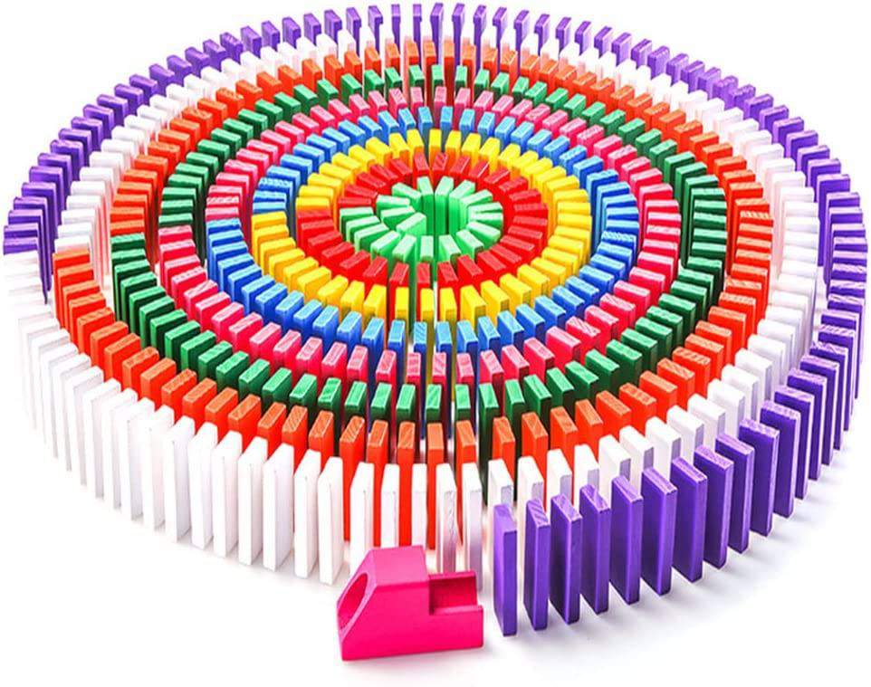 COOLBABY ZRW-DMNGP 600 Piece Dominoes Set and 32 Institutions for Kids,Colorful Dominos Tiles for Building, Stacking, Racing, Tumbling, Wood Domino with Storage Bag - COOL BABY