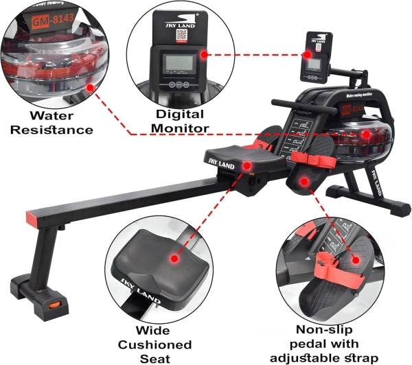 Water Resistance Rowing Machine with FitShow App & Ab Roller Bundle | 130kg Capacity