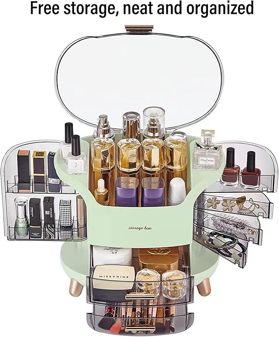 Makeup Organizer, Cosmetic Display Case Make up Organizer Skin Care Organizer,SkinCare Organizers for Bathroom Countertop,Bedroom Vanity Organizer Desk and Travel (Green)