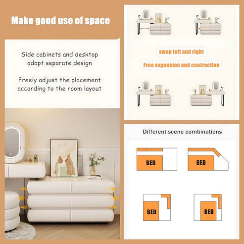 Modern Minimalist Makeup Dresser Desk for Bedroom-Elegant Solid Wood Vanity Table - COOLBABY