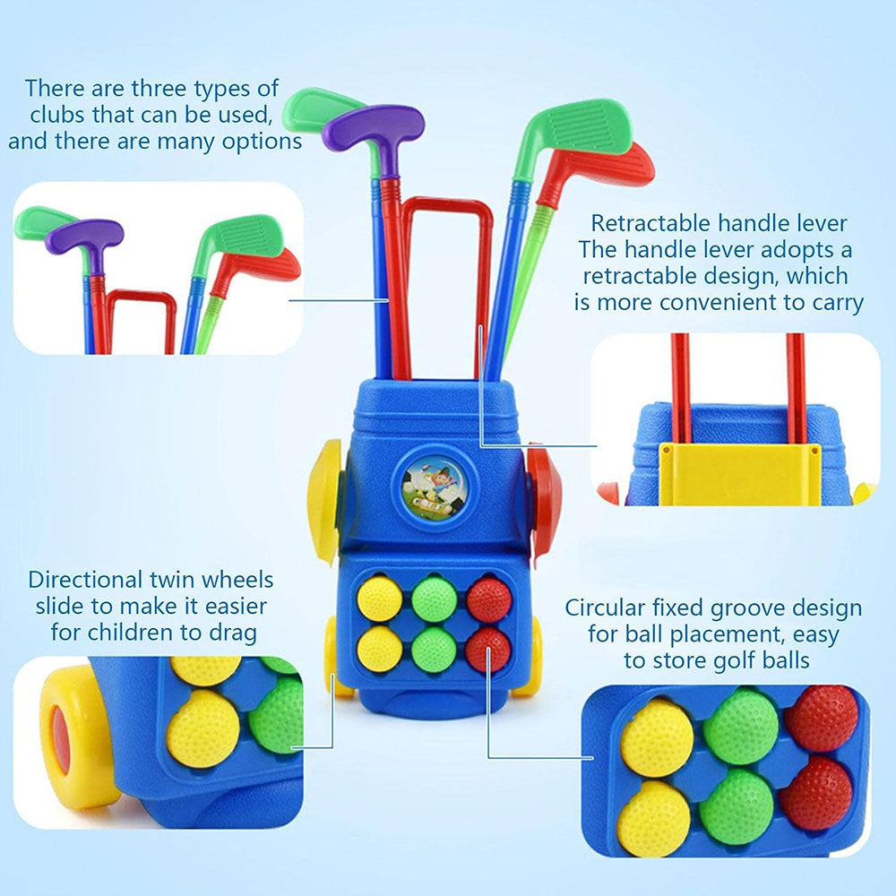COOLBABY Toddler Golf Toy Set,Kids Golf Suitcase Toy Set with 4 Colorful Golf Clubs 6 Balls 2 Practice Holes for Kids indoor outdoor golf toys - COOL BABY
