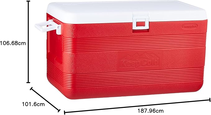 70L Plastic Cooler Icebox Deluxe with Wheels Red – Heavy Duty Insulated Cooler with 6-Day Ice Retention