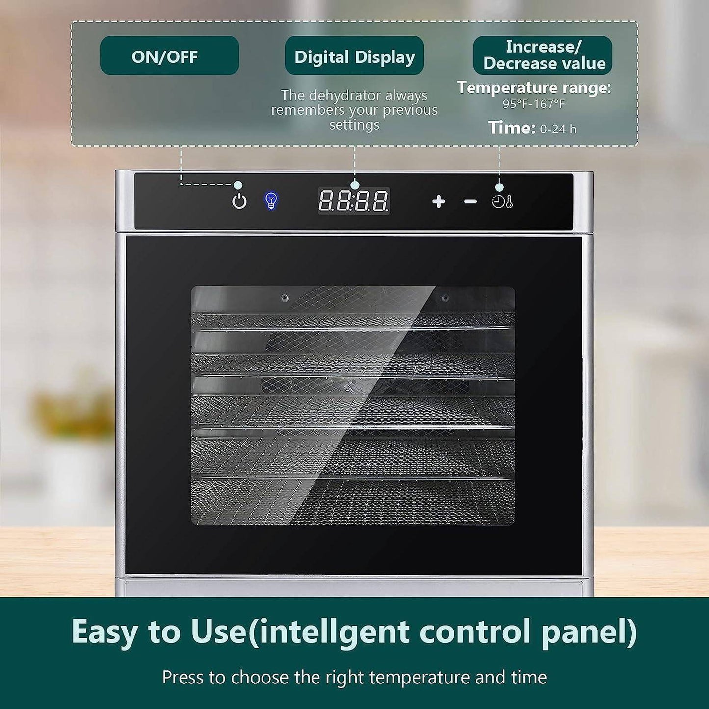 COOLBABY YLY069 Food Dehydrator 6 Trays for Food Jerky, Fruit, Meat, Dog Treats, Herbs, Durable Food-grade Stainless Steel Dehydrator Machine, 220V/700W, Safety Over Heat Protection, 67 Free Recipes - COOL BABY