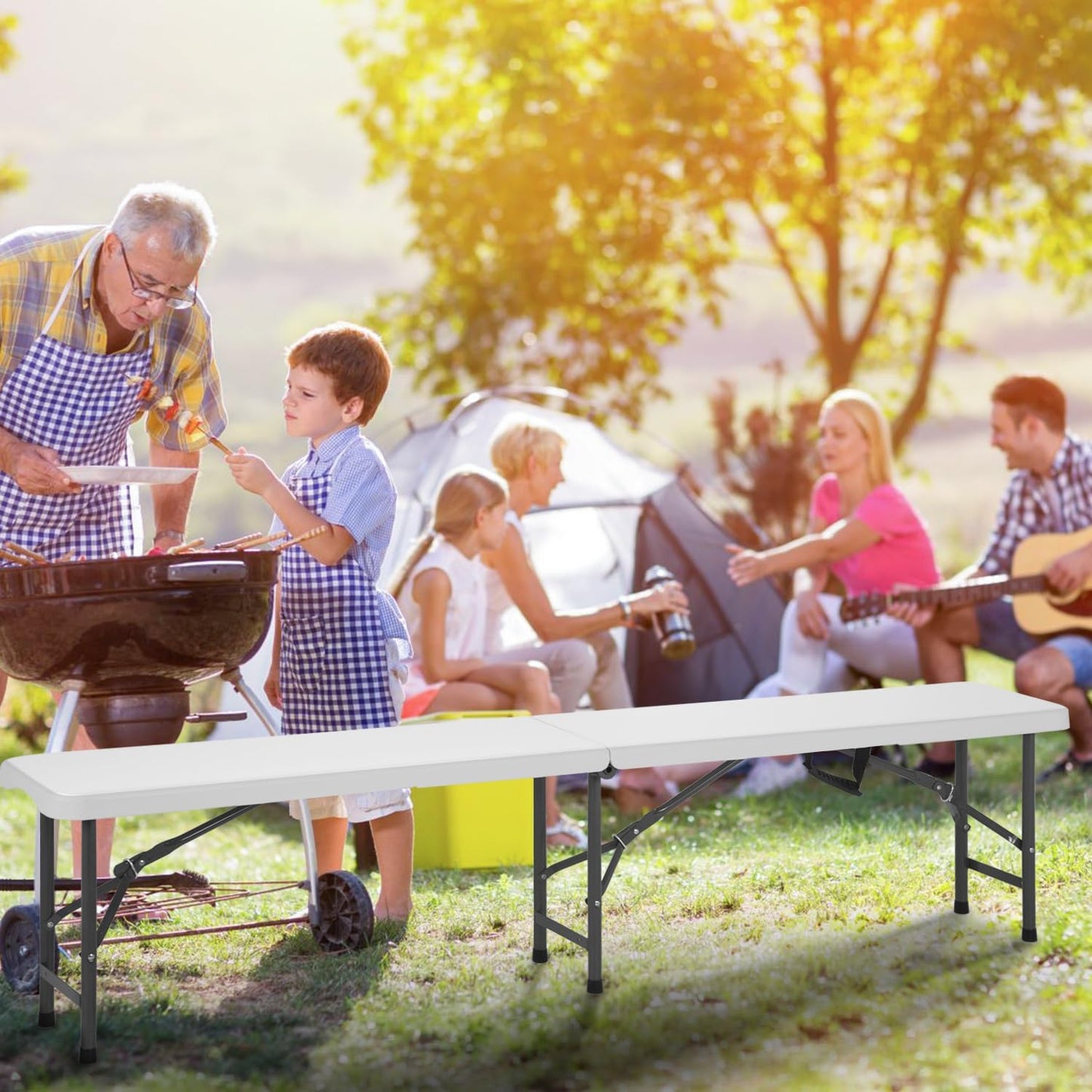 Portable 6 FT Plastic Folding Bench for Outdoor Use, Complete with Carrying Handle for Picnics Camping Dining Parties (2) - COOLBABY