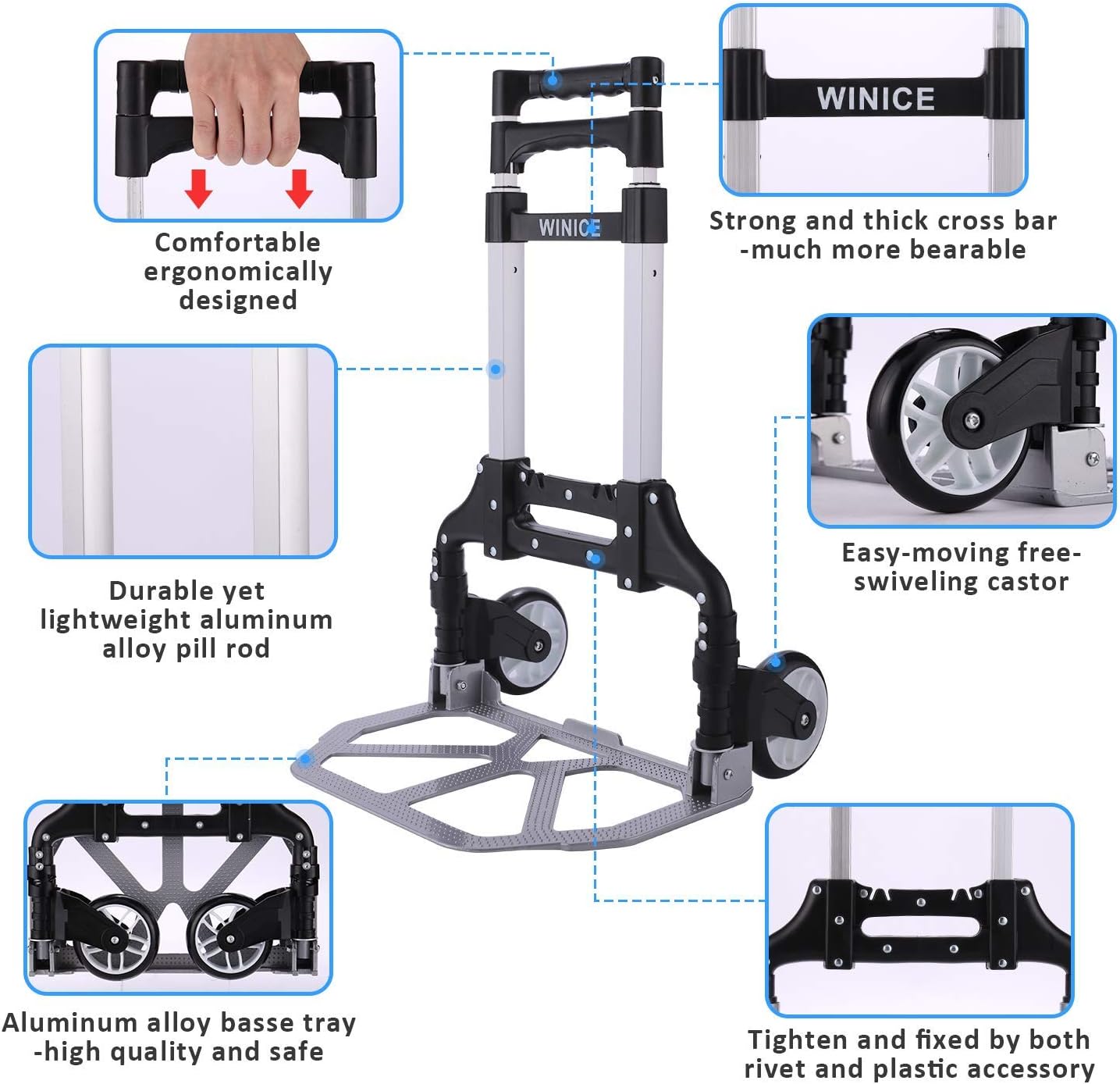 Folding Hand Truck Dolly Cart Transport Trolley with Adjustable Handle and Elastic Ropes for Home, Office - COOLBABY